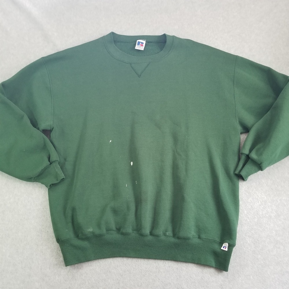 VTG Russell Athletic Sweater Mens XXL Green Crewneck USA Paint Splatter 90s